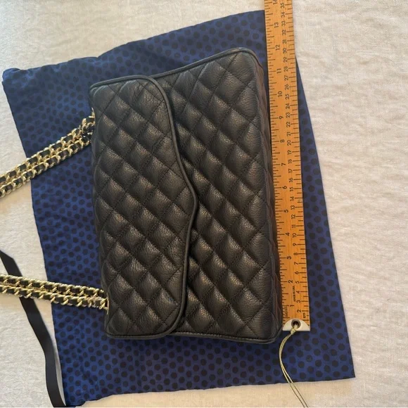 NWOT Rebecca Minkoff Large Black/Gold Leather Quilted Affair Bag Dust Bag $295
